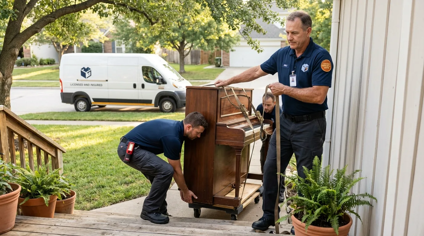 Licensed piano movers securing grand piano in Beulaville, NC